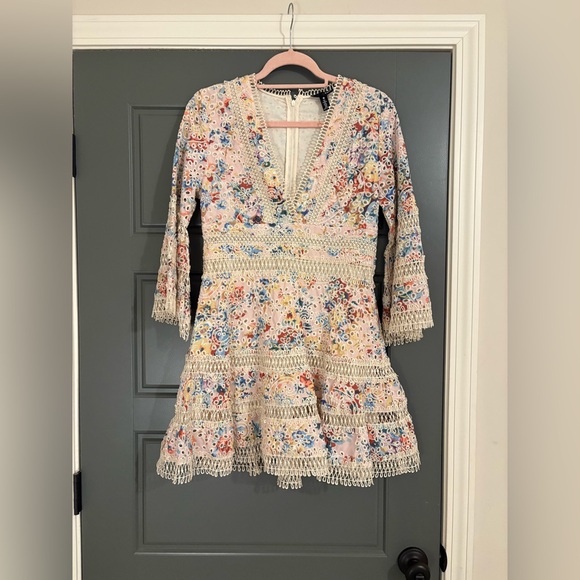AQUA Floral Eyelet & Lace Mini Dress M - Picture 2 of 4